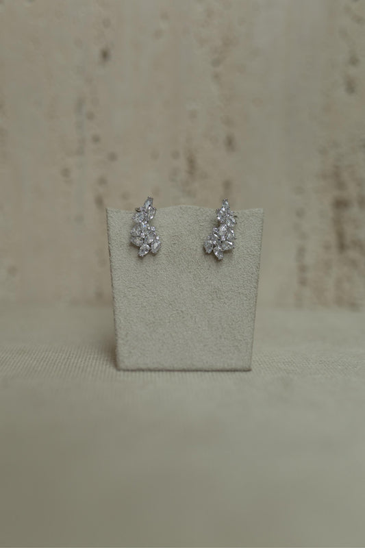 Brinco Ear Cuff Pedras Cristal Ródio Branco