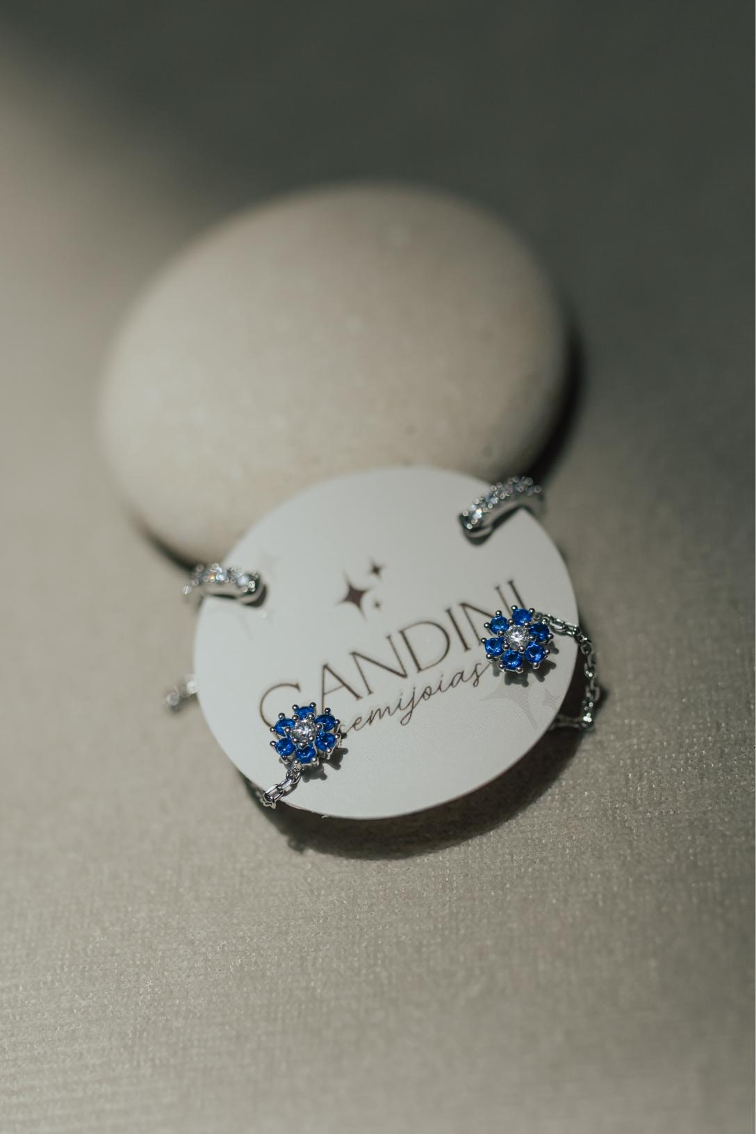 Brinco Flor 2 em 1 Corrente Ródio Branco