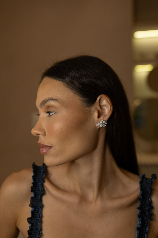 Brinco Ear Cuff Square Duplo Cristal Prata 925 Ródio Branco