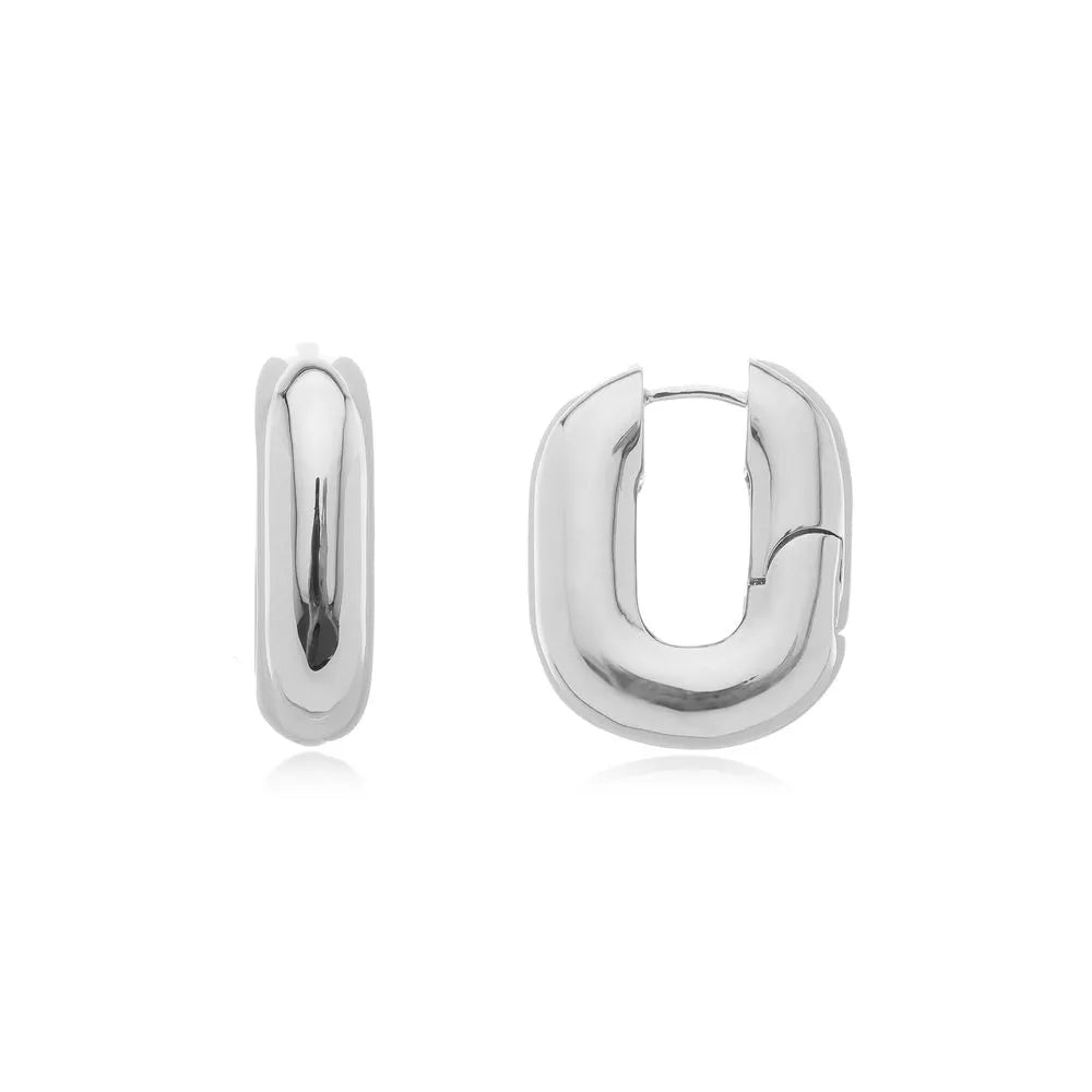 Brinco Argola Retangular Maxi Ródio Branco