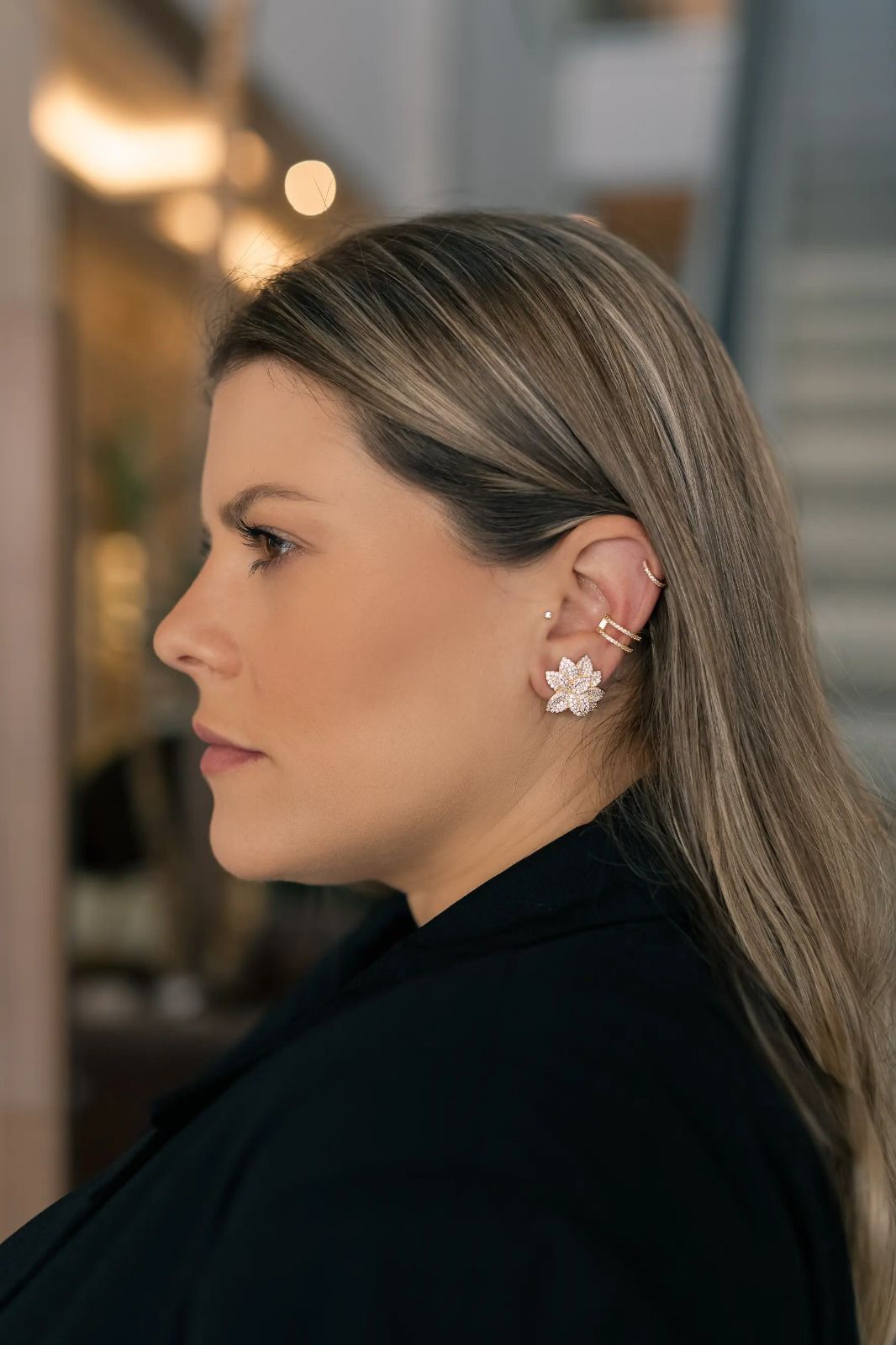 Piercing Fake Duplo Cravejado Ouro