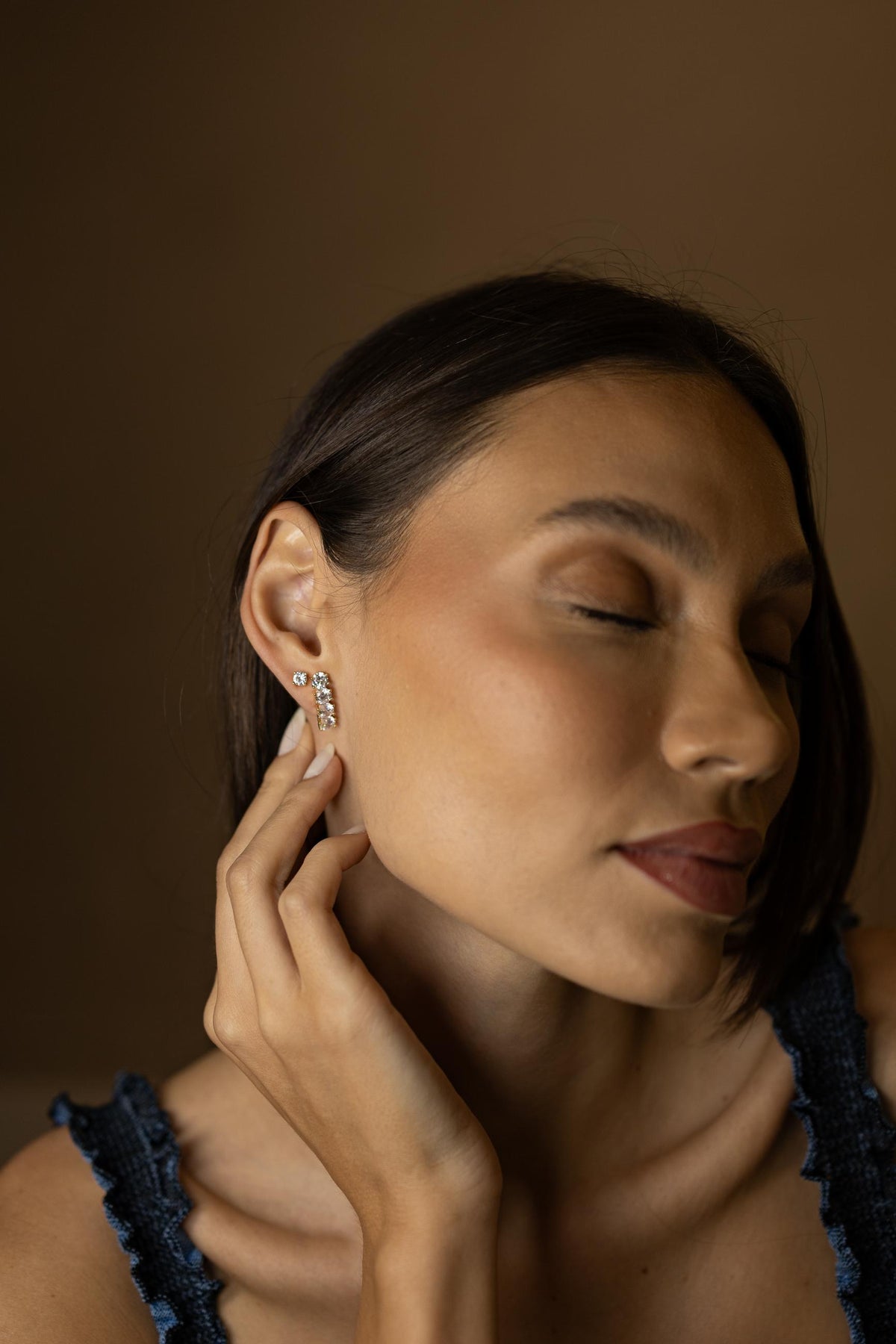 Brinco Ear Hook Cristal Dourado