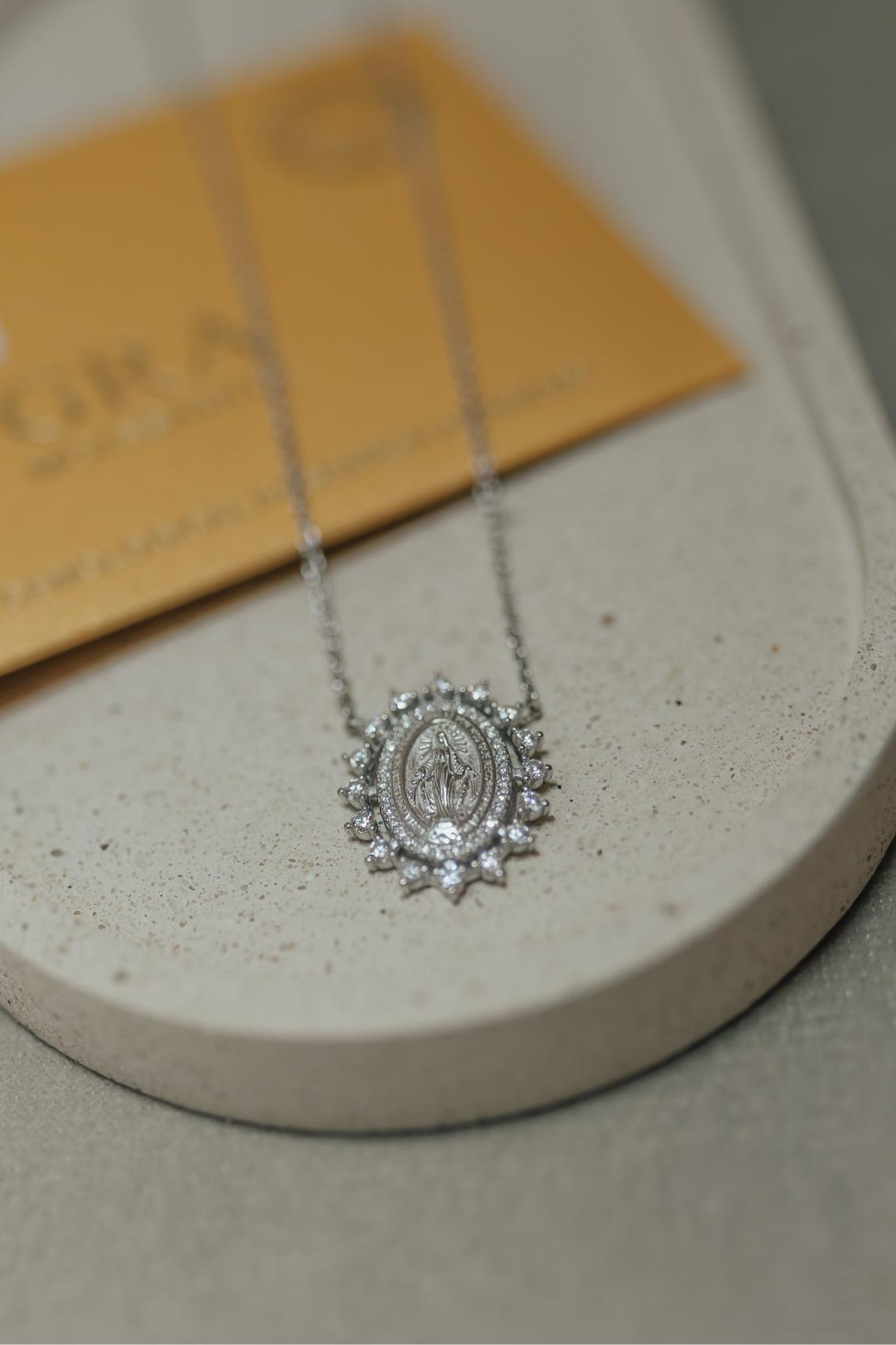 Colar Nossa Senhora das Graças Medalha Milagrosa Moissanite Prata 925