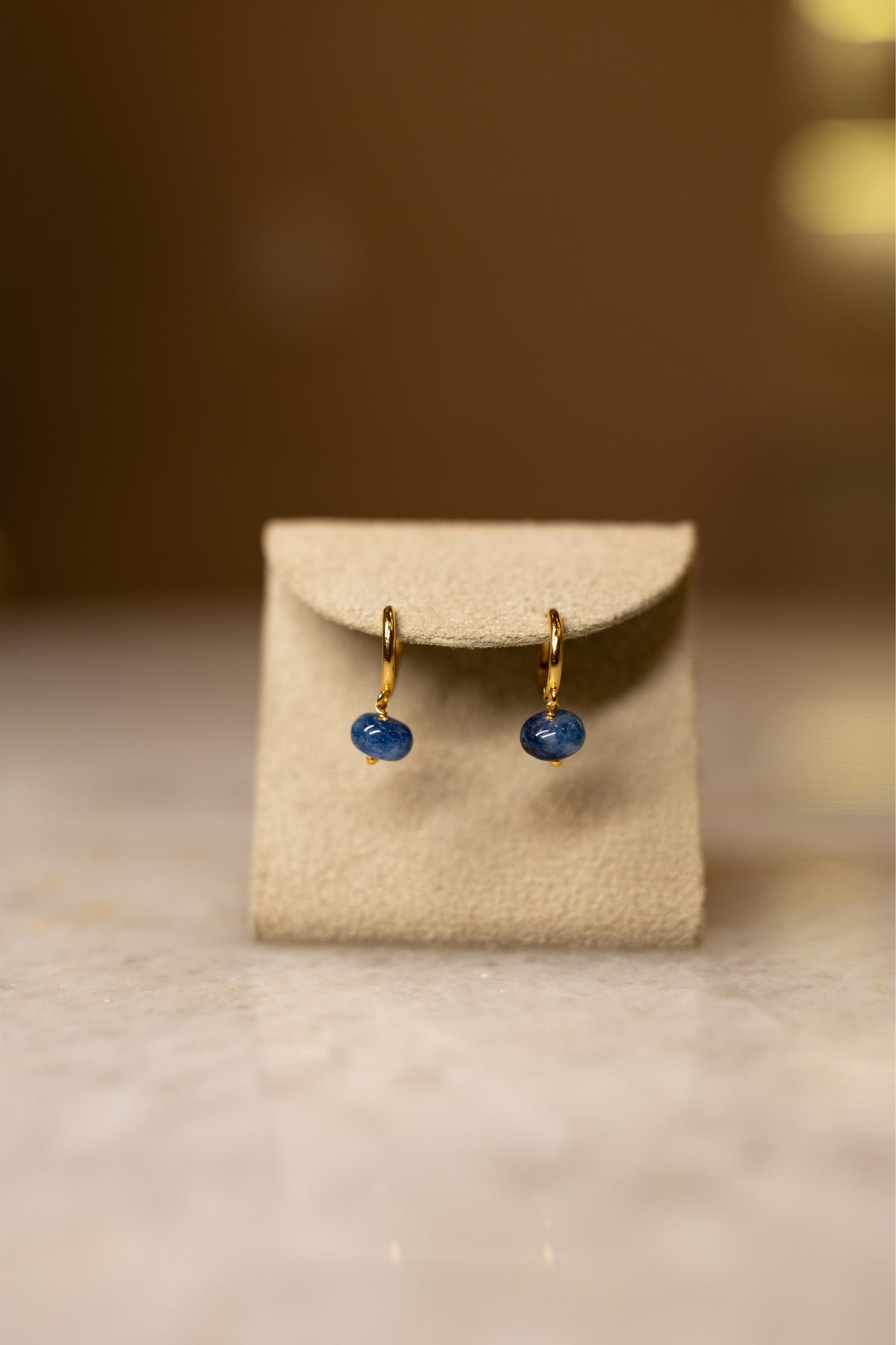 Brinco Argola Pingente Quartzo Azul Dourado