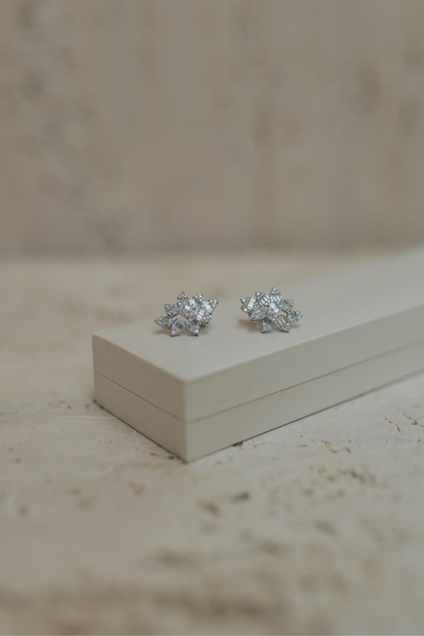 Brinco Ear Cuff Folhas Baguete Ródio Branco