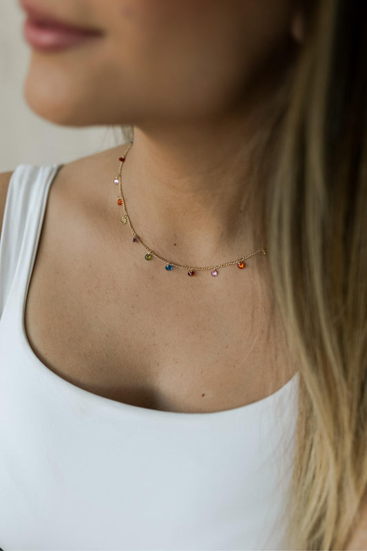 Choker com Zircônias Rainbow Dourado