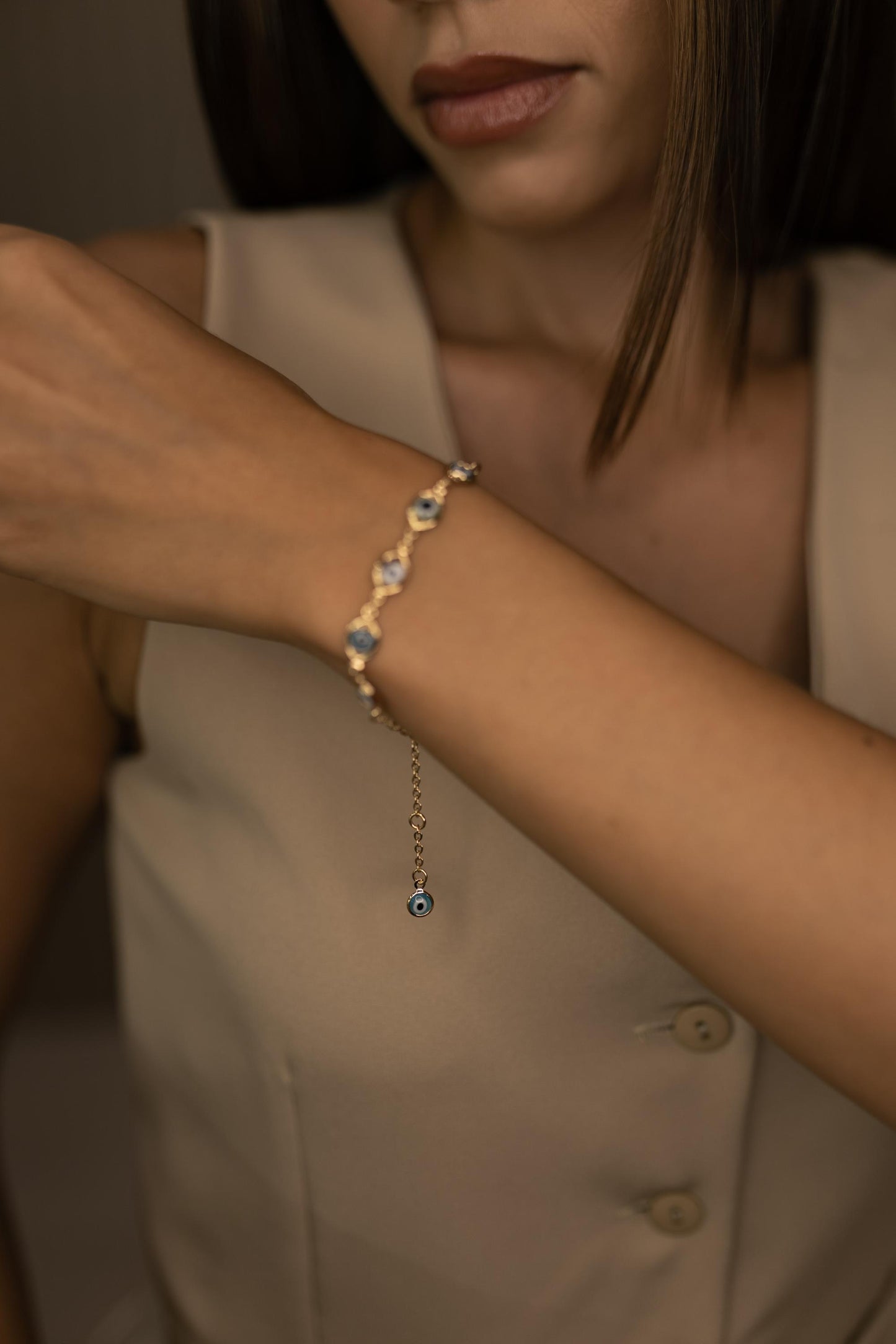 Pulseira Olho Grego Colors Dourado