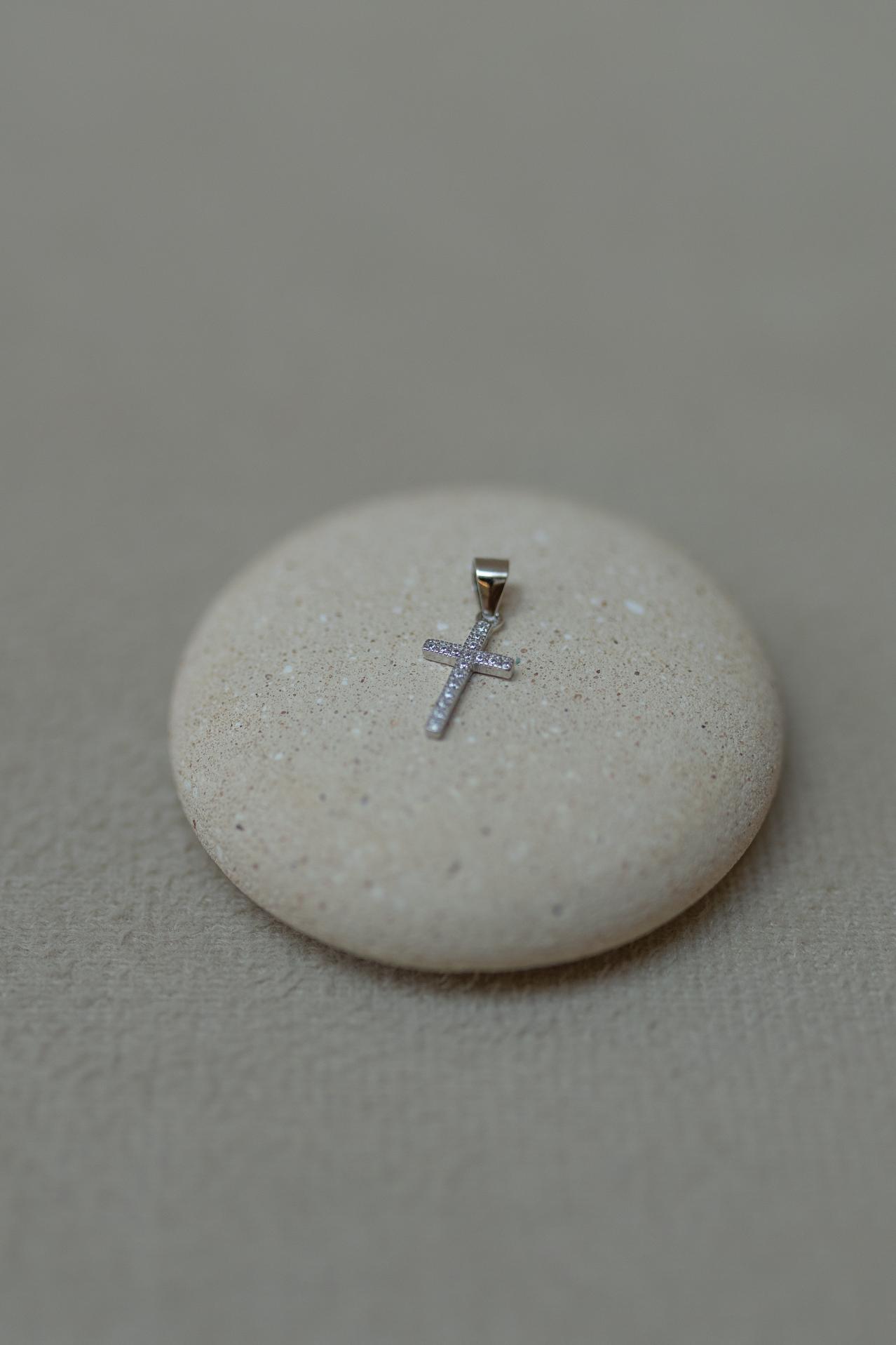 Pingente Crucifixo Cravejado Prata 925 Ródio Branco