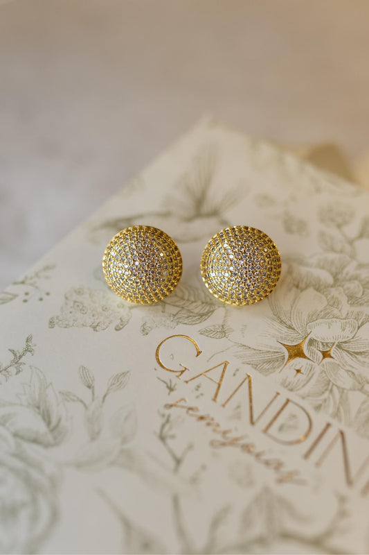 Brinco Meia Esfera Maxi Cravejado Dourado