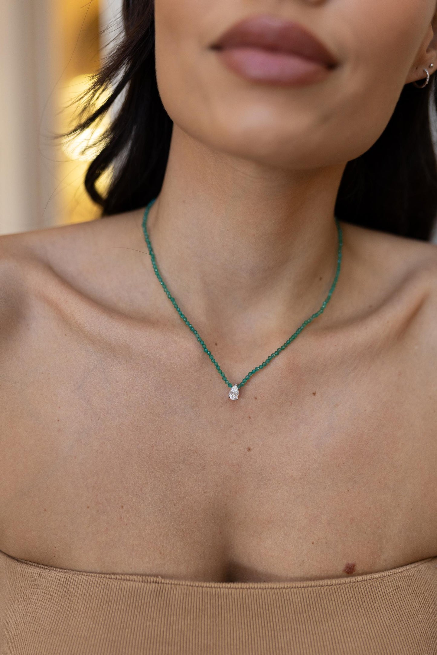 Colar Pedras Naturais Moissanite Prata 925 Ródio Branco