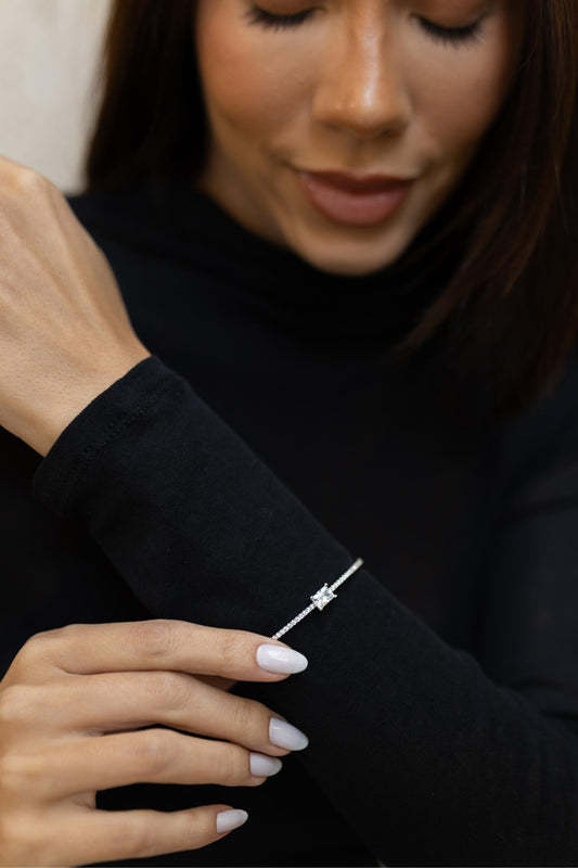 Bracelete Cravejado Retângulo Cristal Ródio Branco