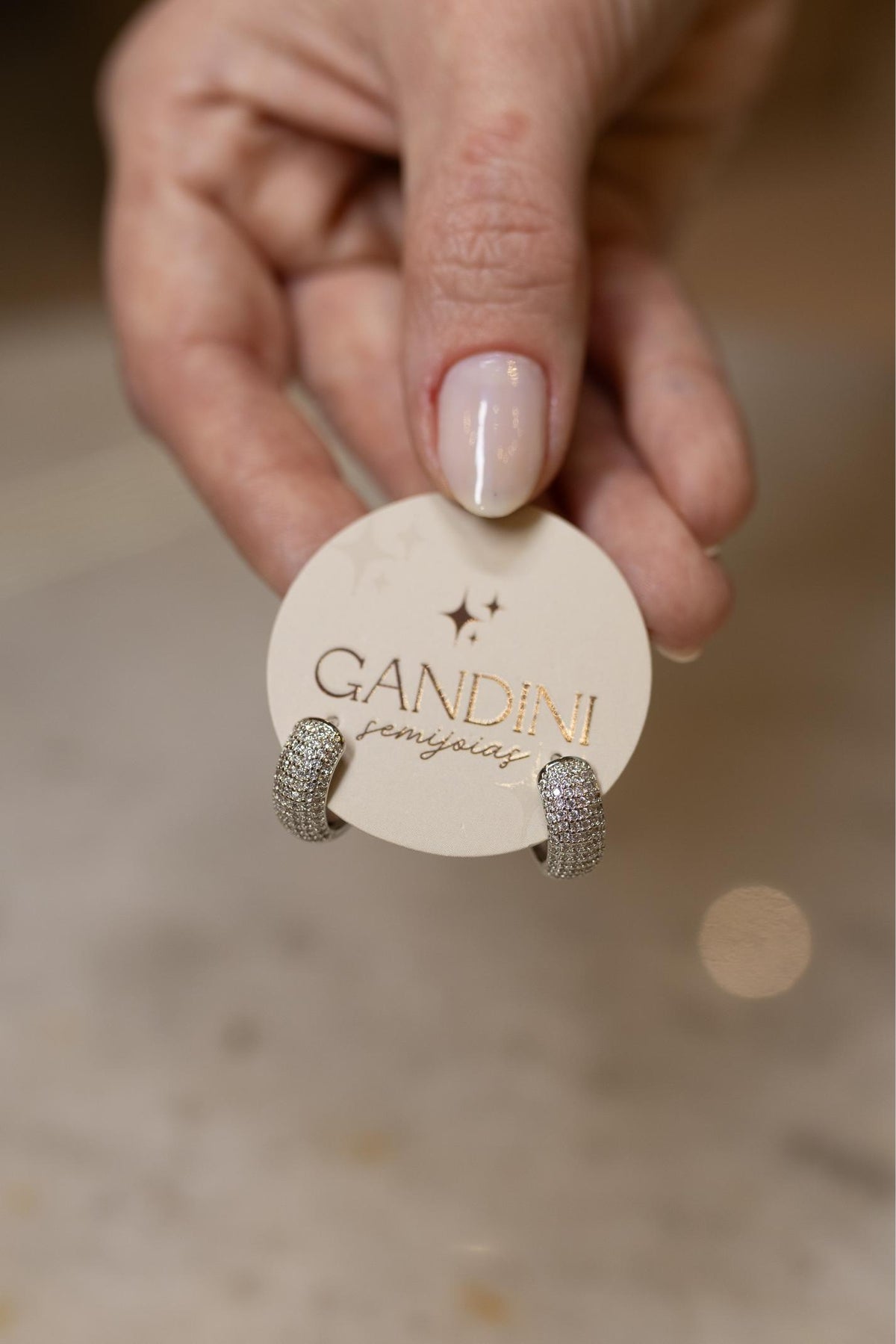 Brinco Argola Cravejada Classic G Ródio Branco