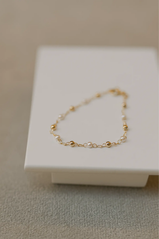 Pulseira Infantil Pérola e Bolinha Dourado