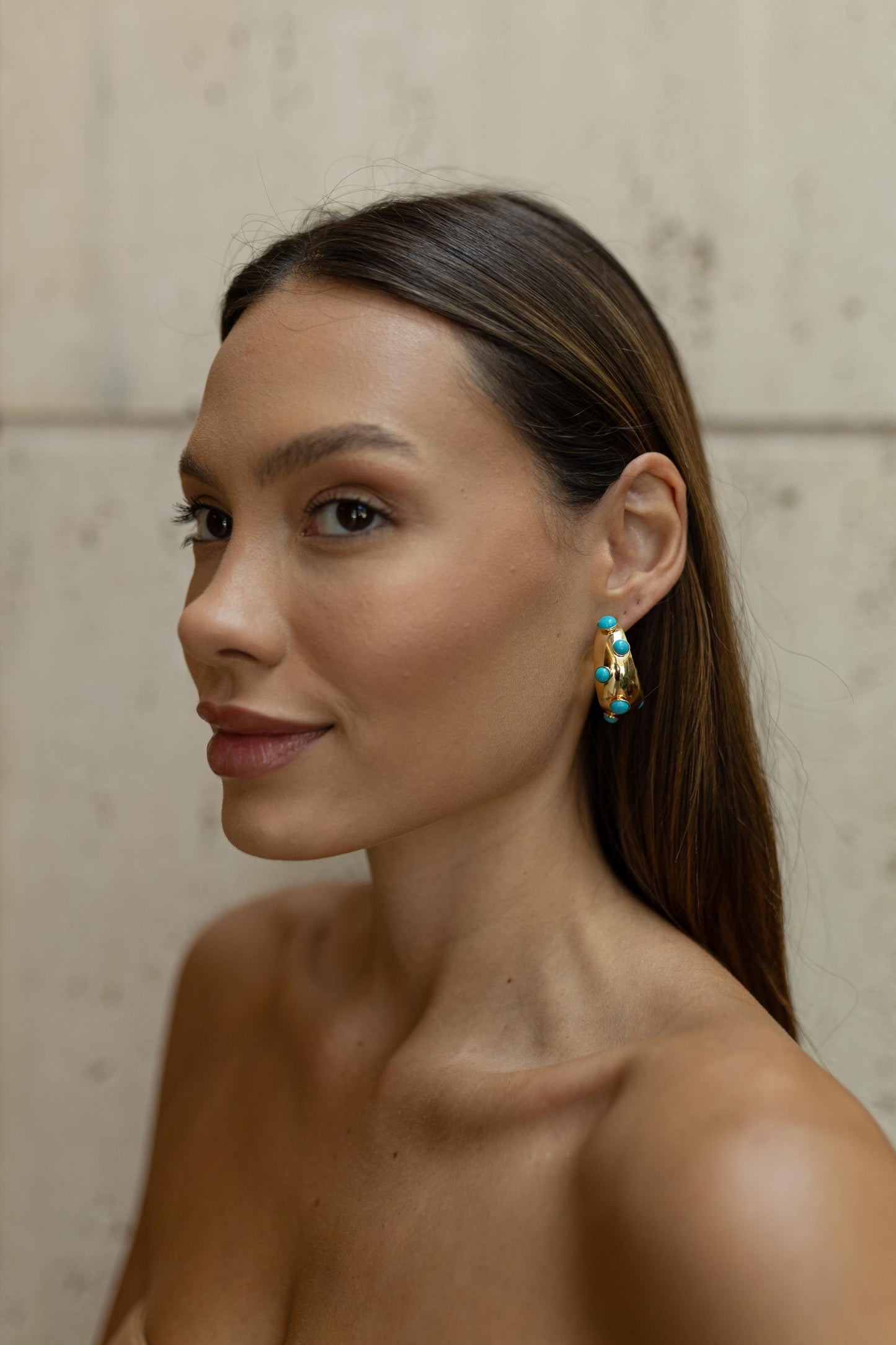 Brinco Argola Turquesa Ouro