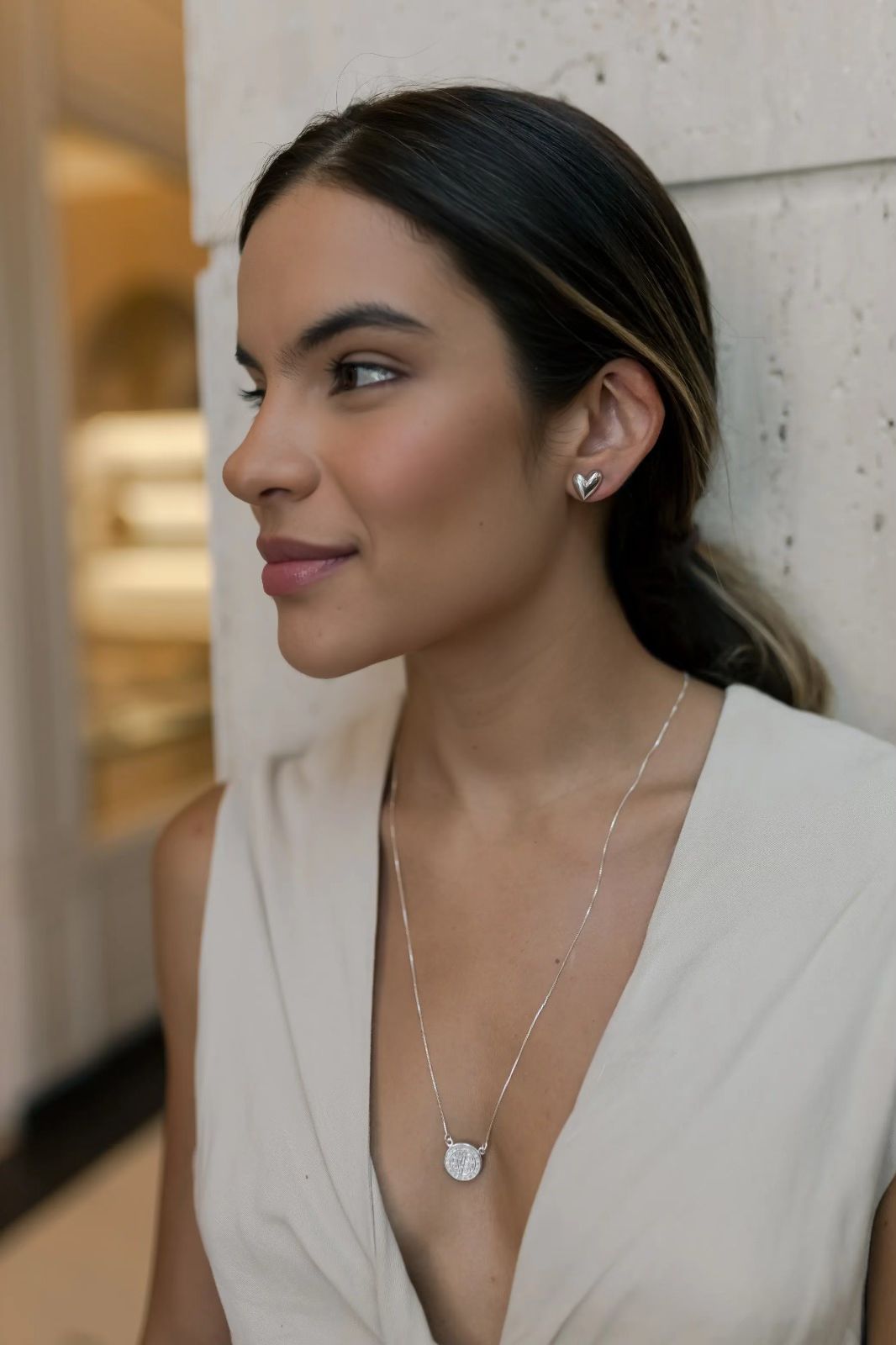 Brinco Robusto Coração Ródio Branco