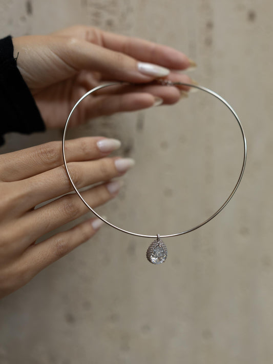 Colar Rígido Gota Cristal Ródio Branco