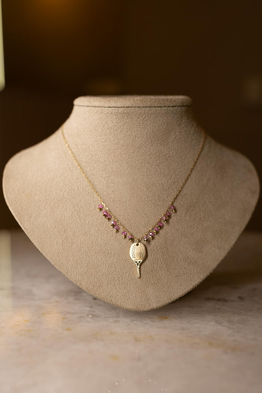 Colar Zircônias Pingente Raquete Dourado