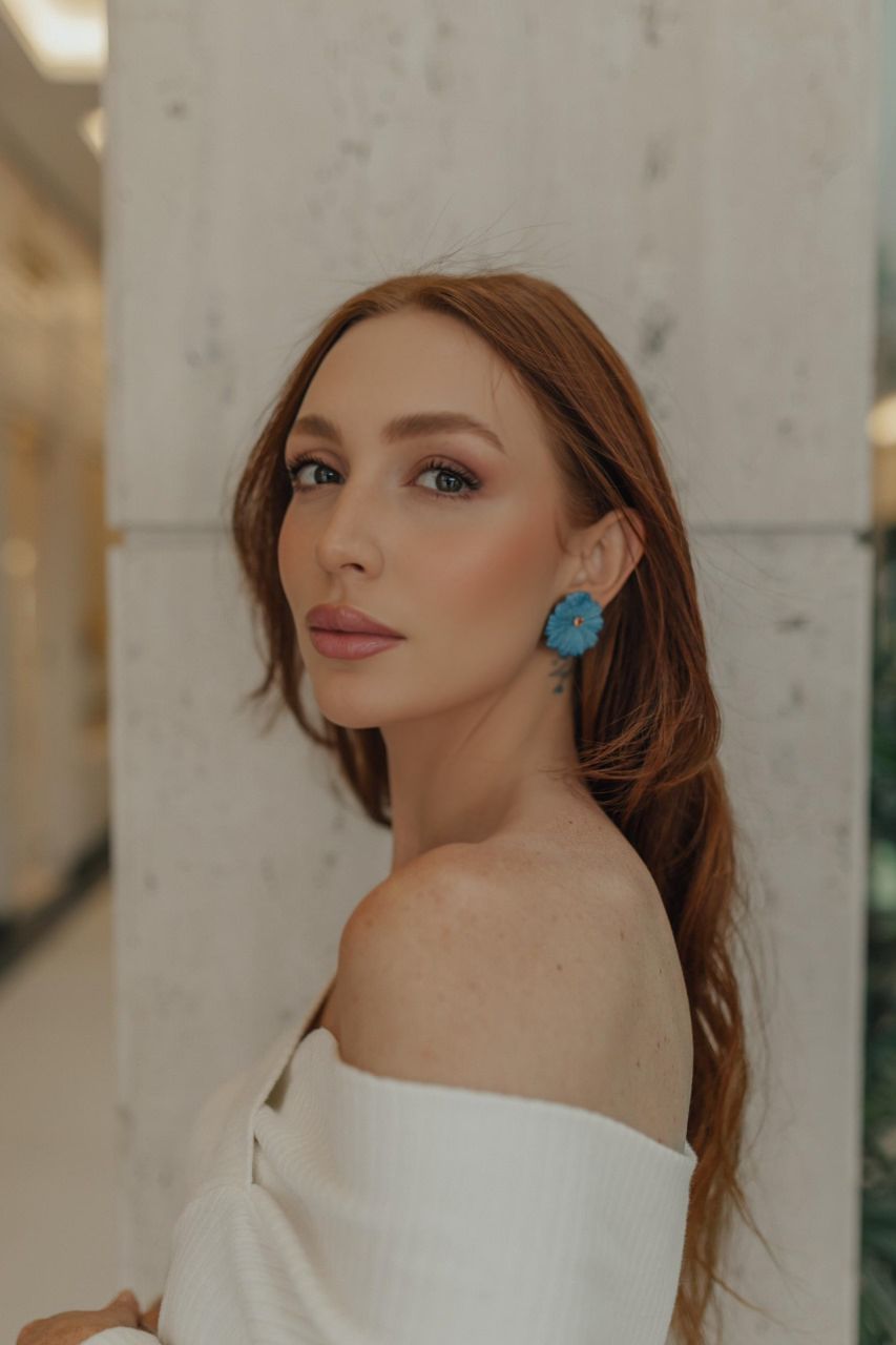 Brinco Flor 5 Baquelite Azul Prata 925 Ródio Branco