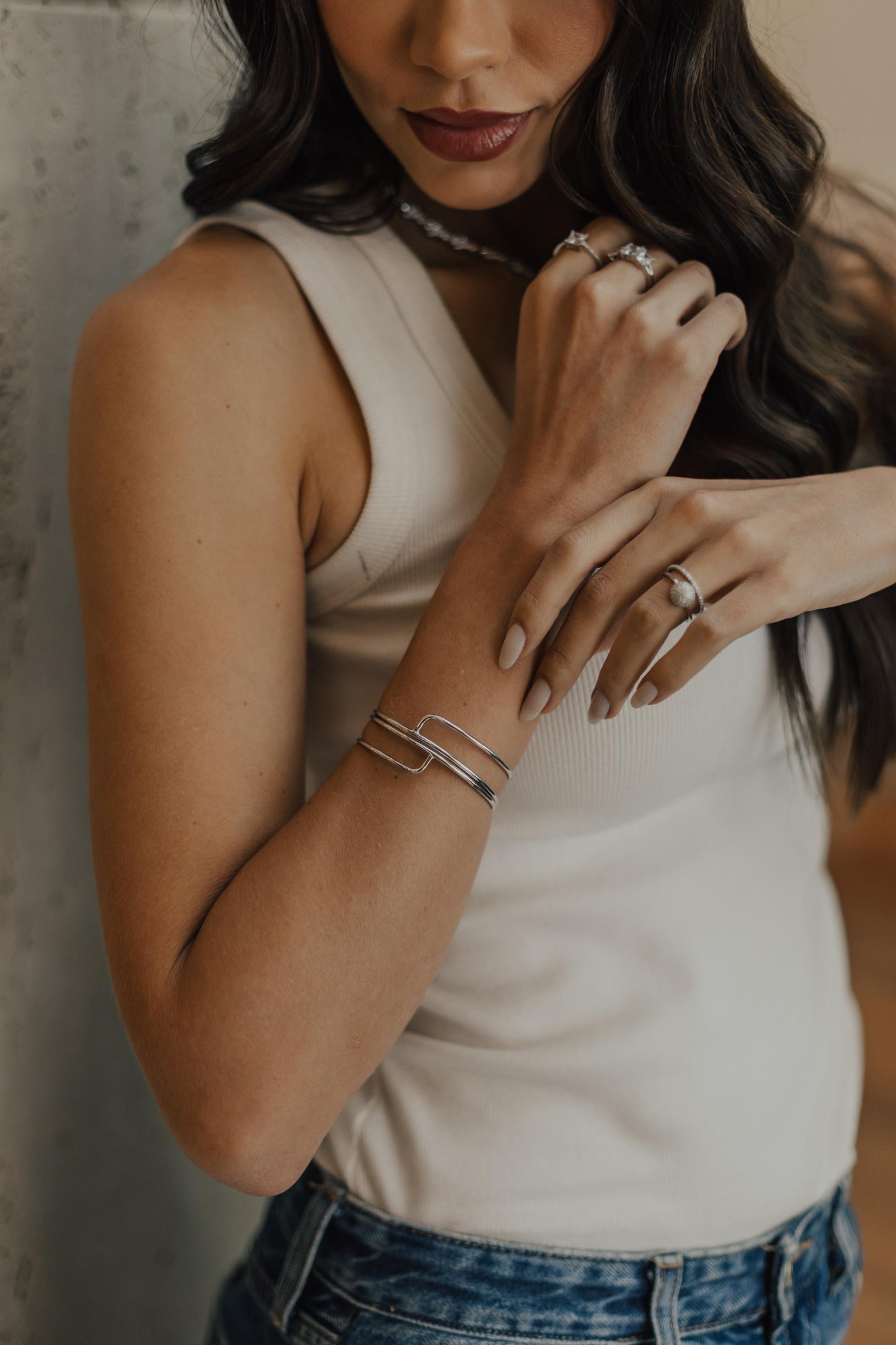 Bracelete Voltas Vazado Ródio Branco