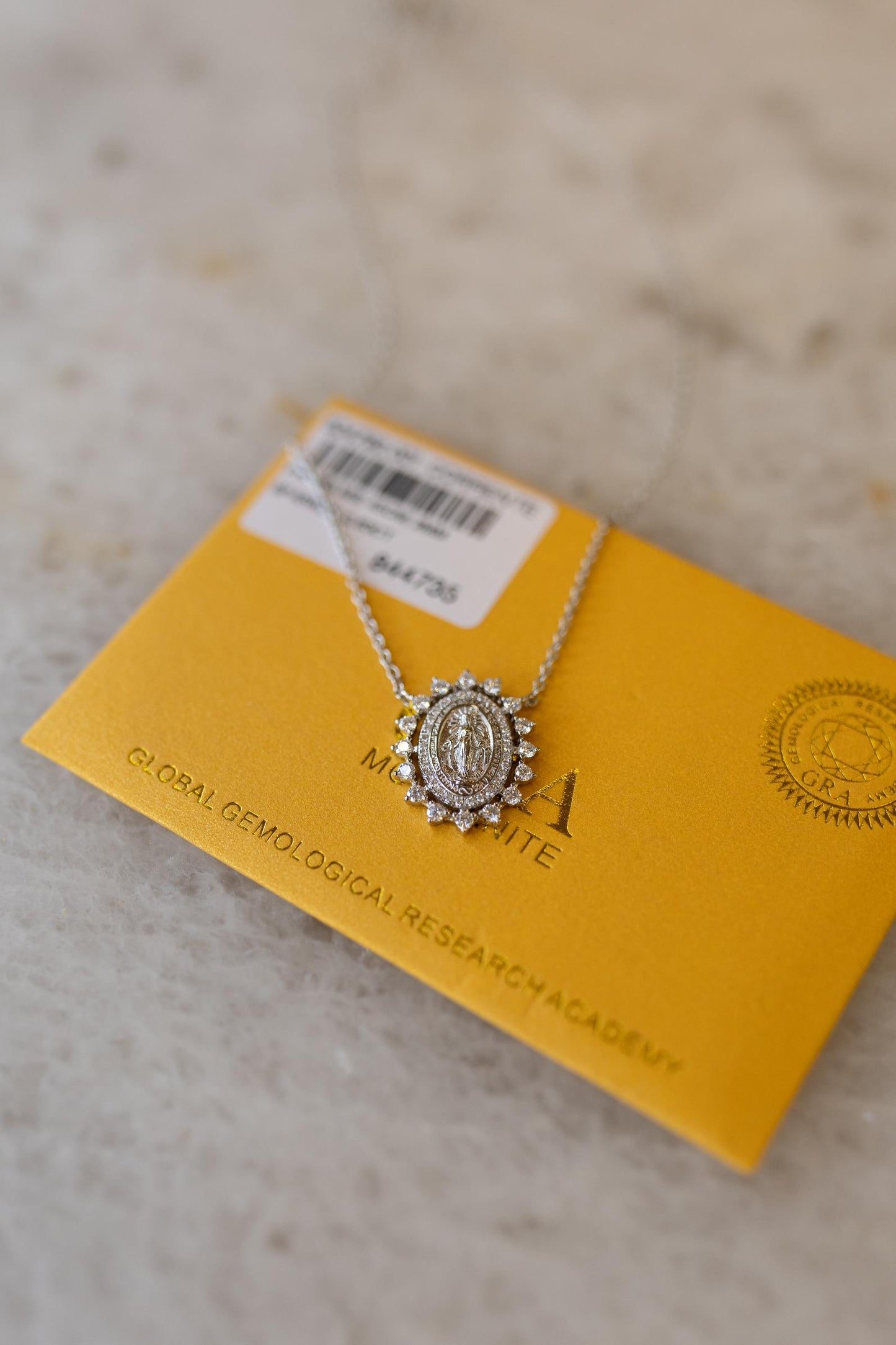 Colar Nossa Senhora das Graças 3 Pontas Moissanite Prata 925 Ródio Branco