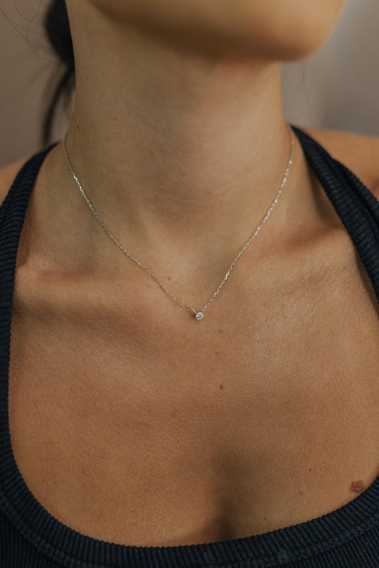 Colar Ponto de Luz Moissanite Luxo 3mm Prata 925 Ródio Branco