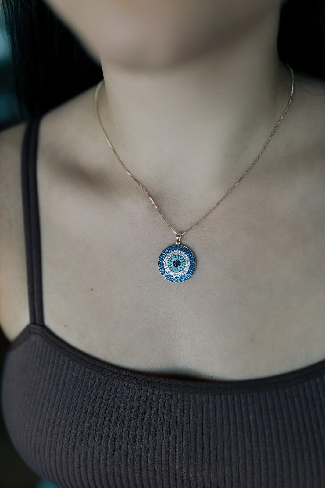 Colar Mandala de Olho Grego Cravejado Dourado