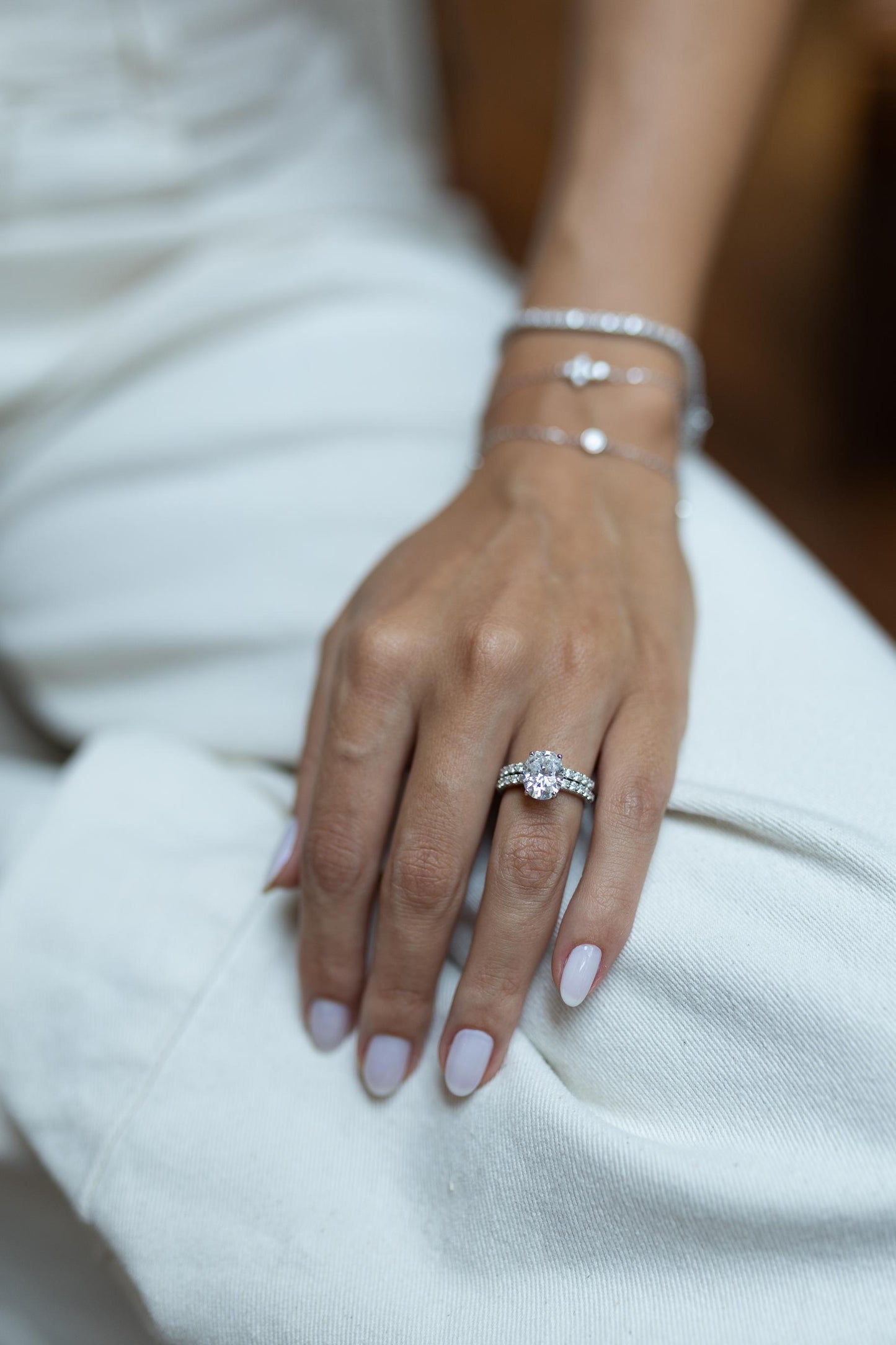 Anel Solitário Oval Prata 925 Moissanite Ródio Branco