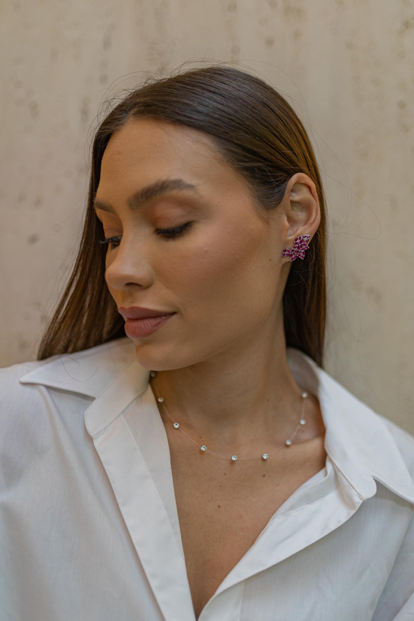 Brinco Ear Cuff Cravejado Rubelita Ródio Branco