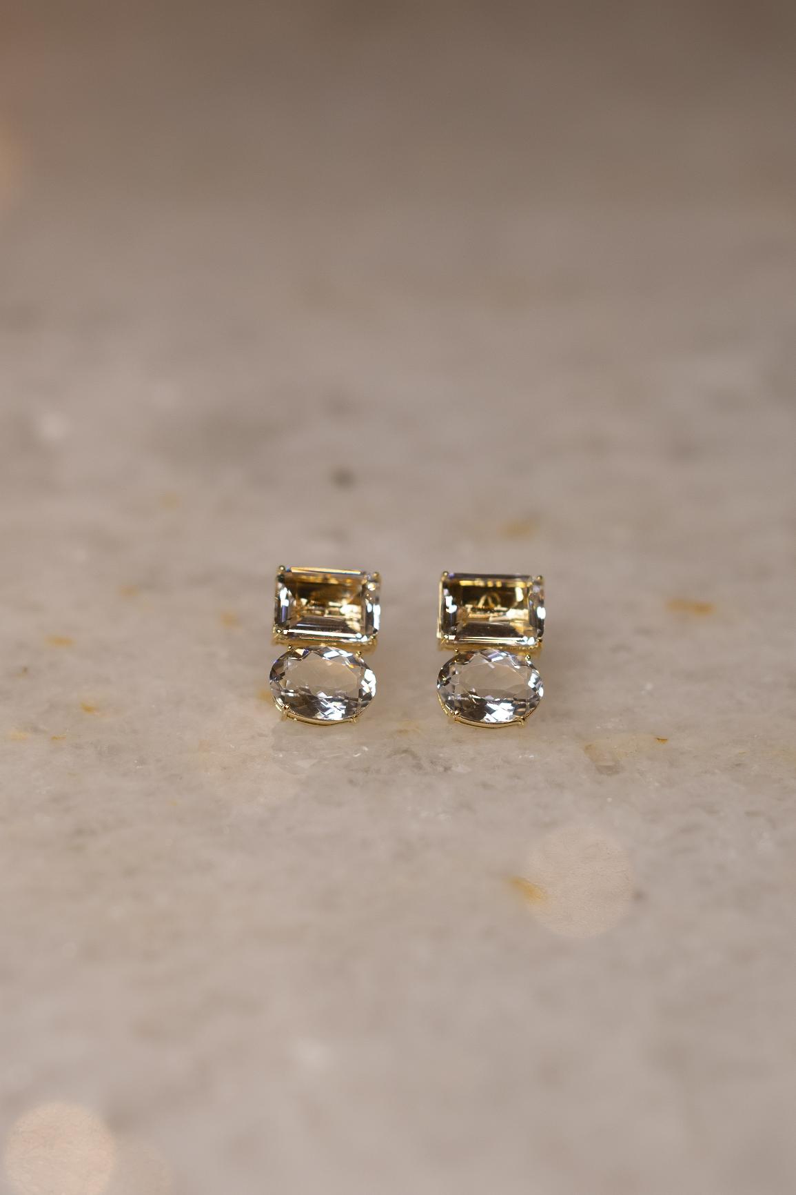 Brinco Duplos Cristal Dourado