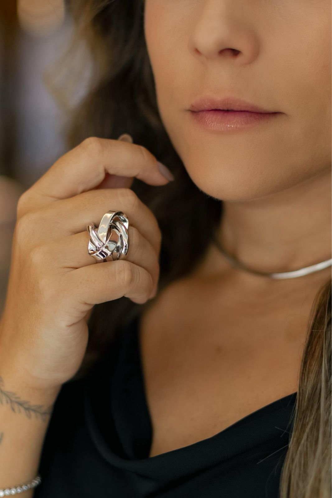 Choker Aro Tubo Liso Ródio Branco