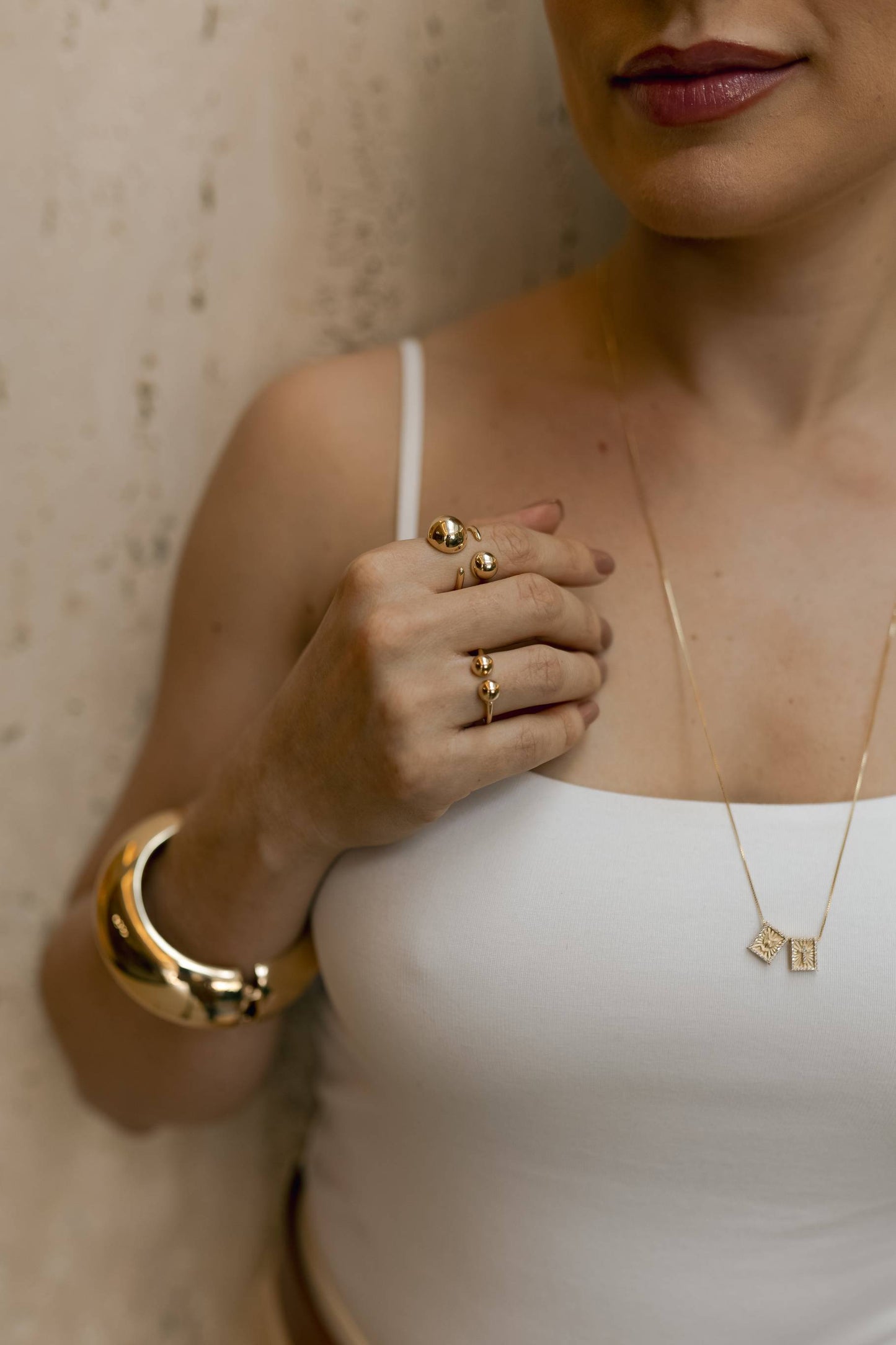 Anel Ajustável Minimalista 2 Bolas Dourado