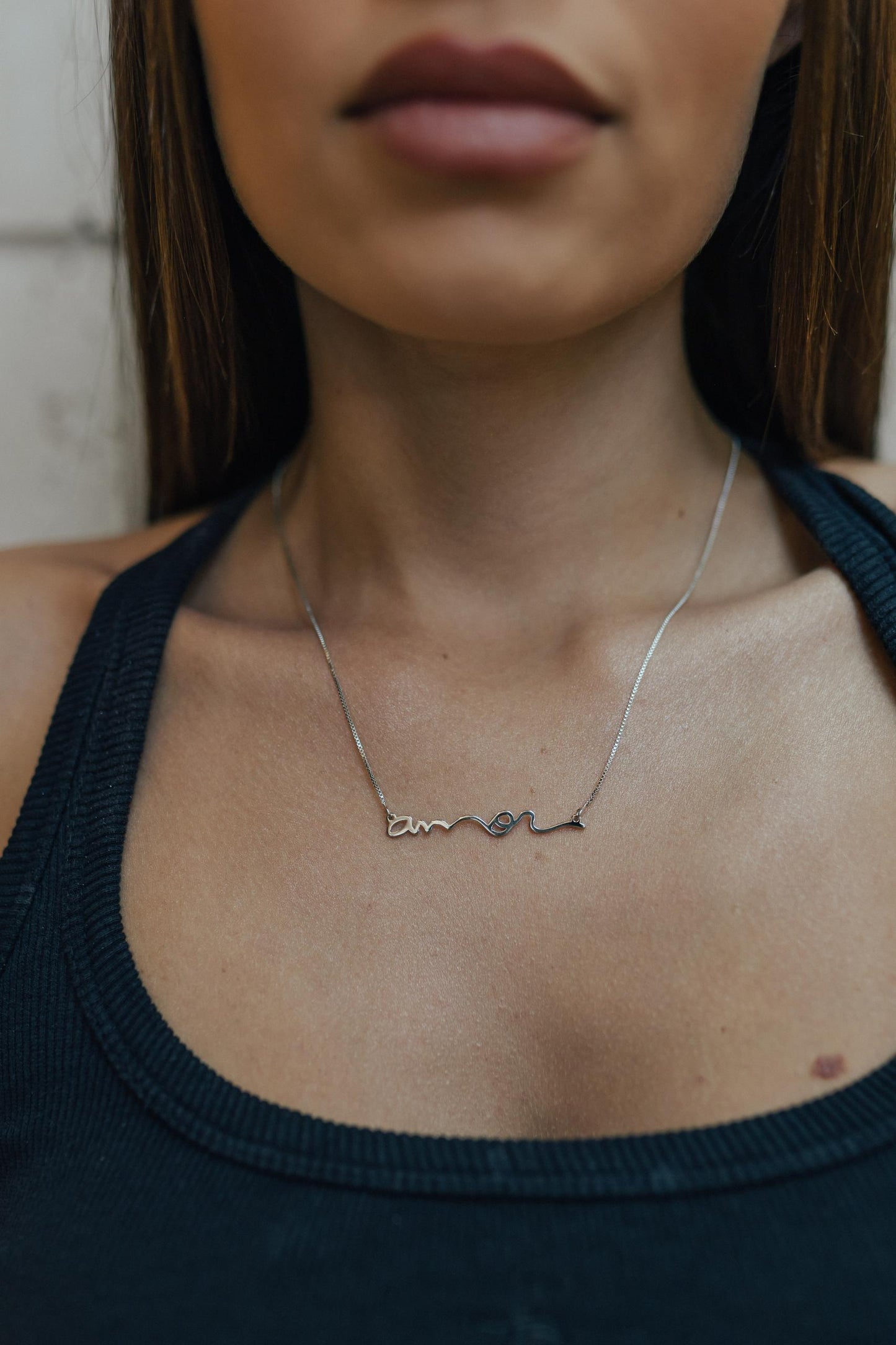 Colar Amor Manuscrito Ródio Branco