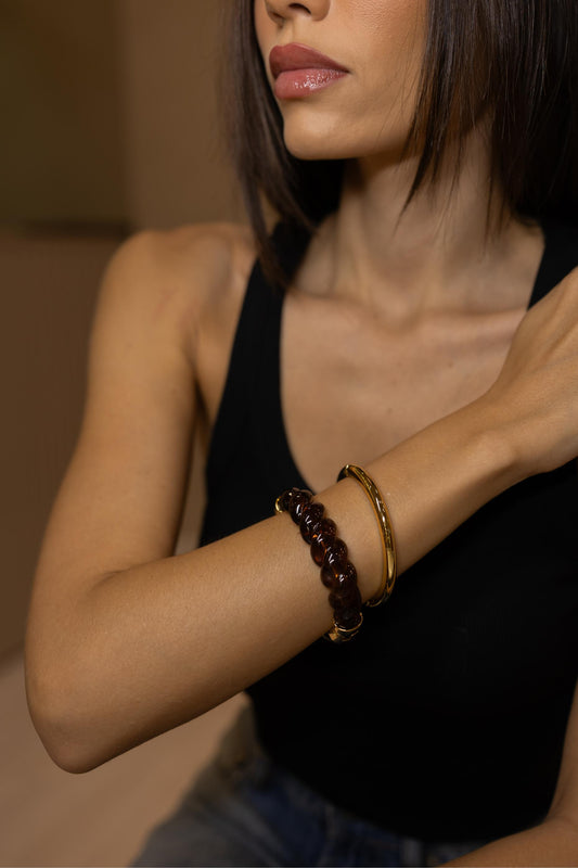 Bracelete Torcido Resina Tartaruga Dourado