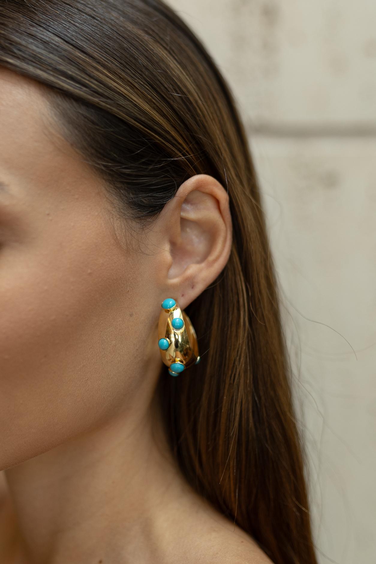 Brinco Argola Turquesa Ouro