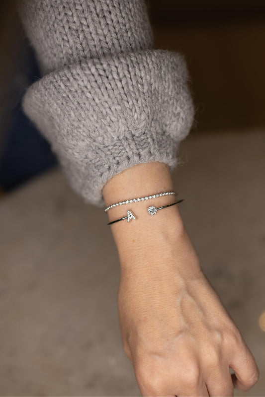 Bracelete Inicial Moissanite Prata 925 Ródio Branco