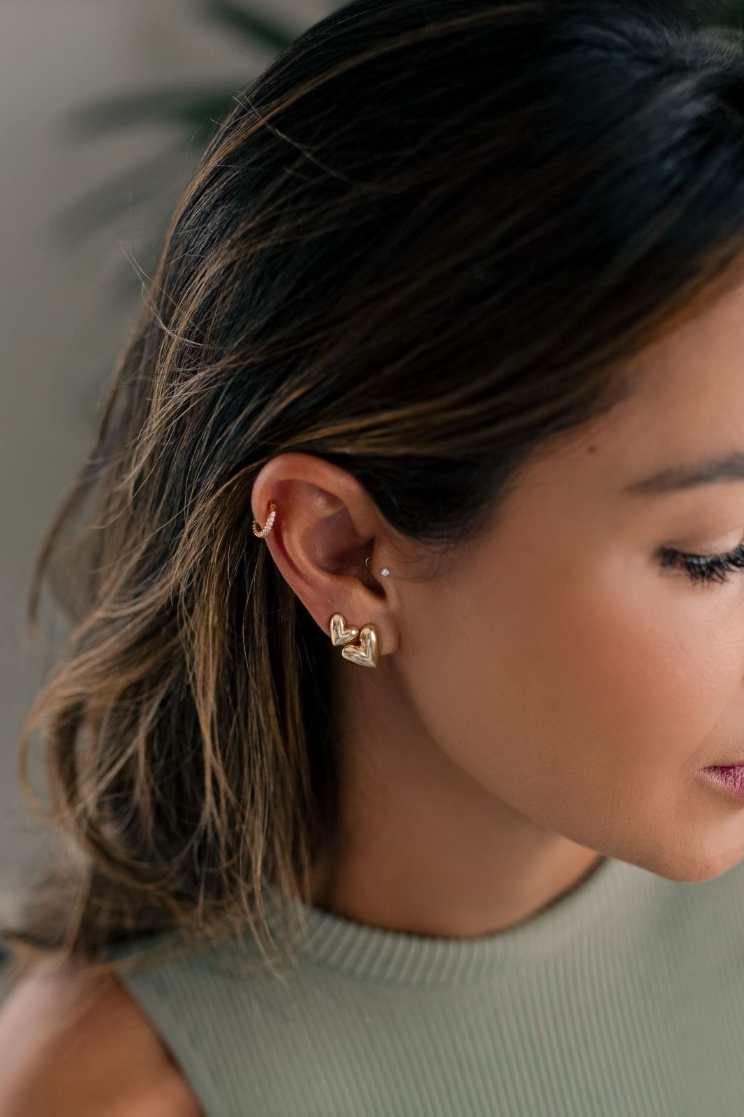 Brinco Robusto Coração Dourado