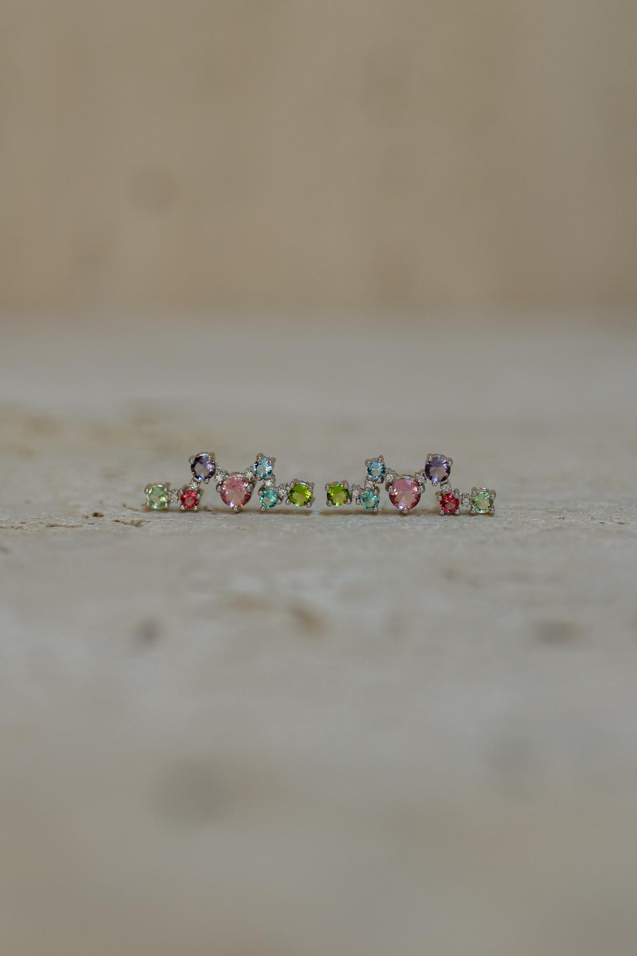 Brinco Ear Cuff Rainbow Prata 925 Ródio Branco