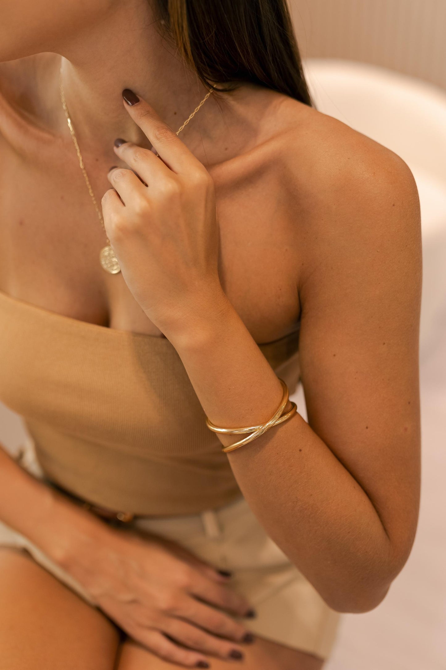 Bracelete X Liso Dourado