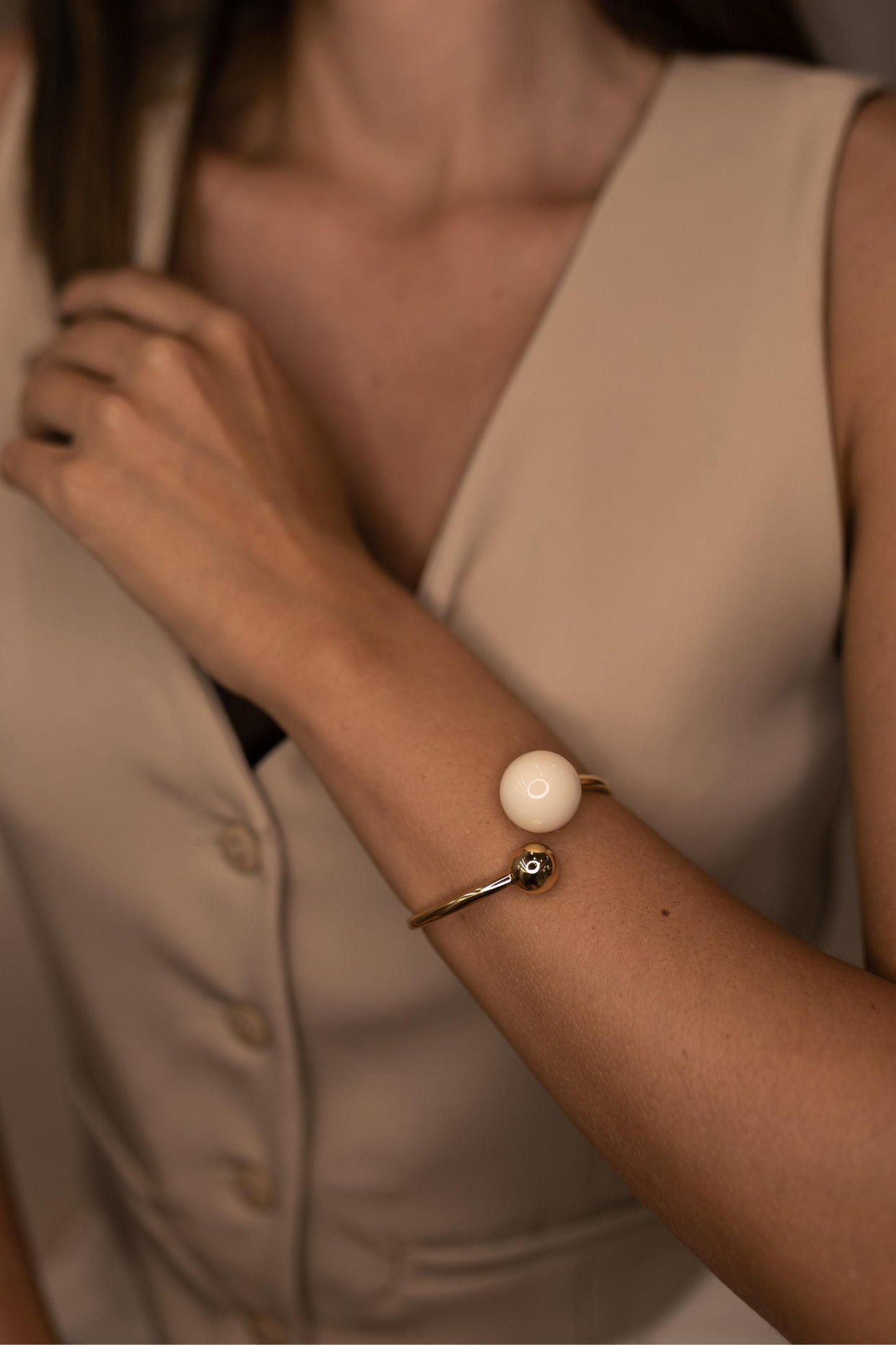 Bracelete 2 Esferas Perolada Dourado