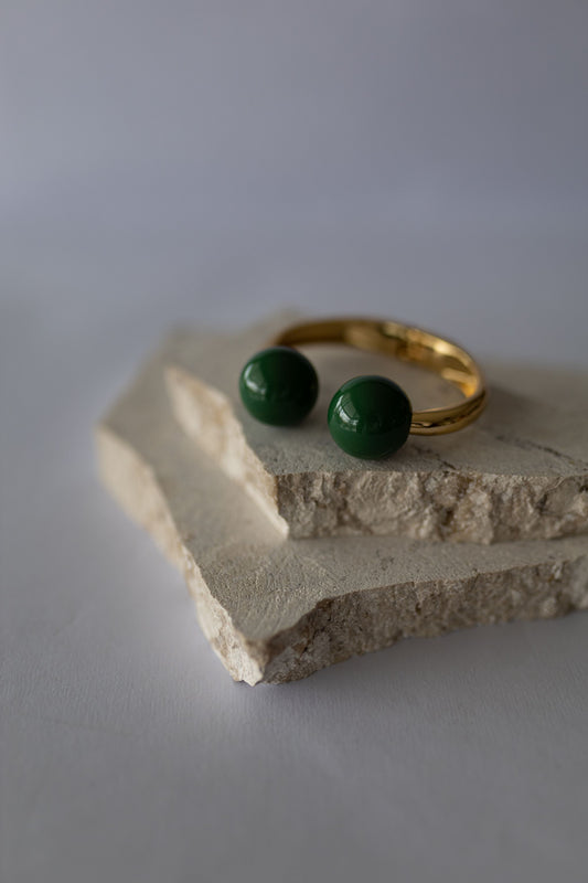 Bracelete Bolas Verde Ambição Dourado
