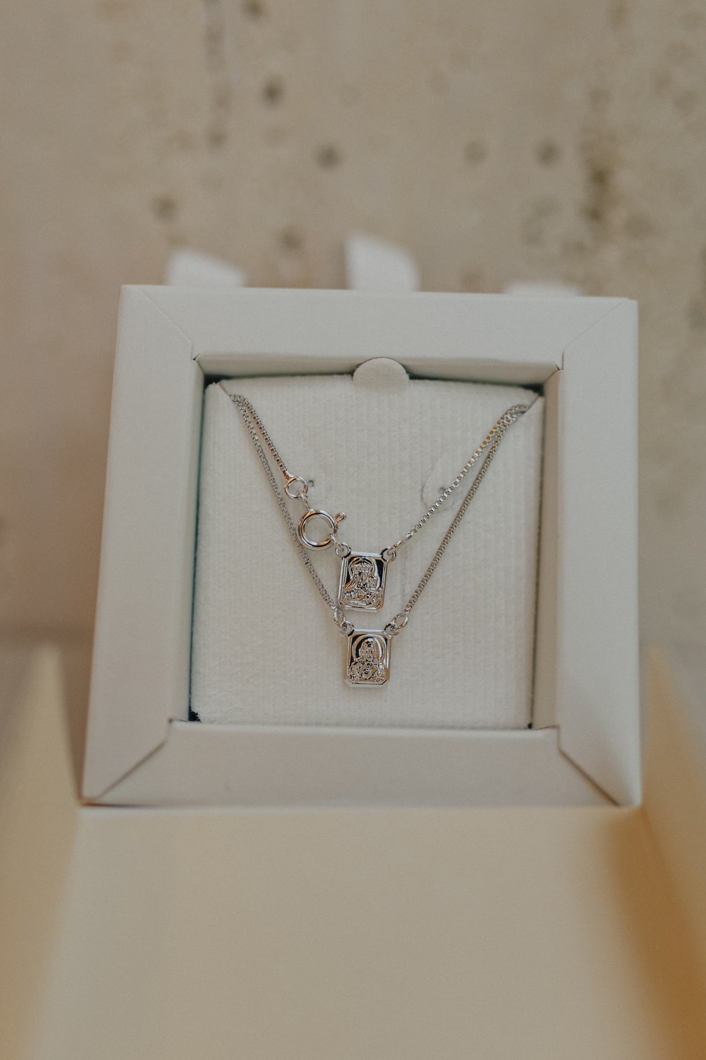 Colar Escapulário Infantil Clássico Ródio Branco