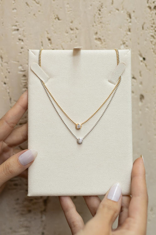 Colar Ponto de Luz Clássico Moissanite Prata 925 Dourado