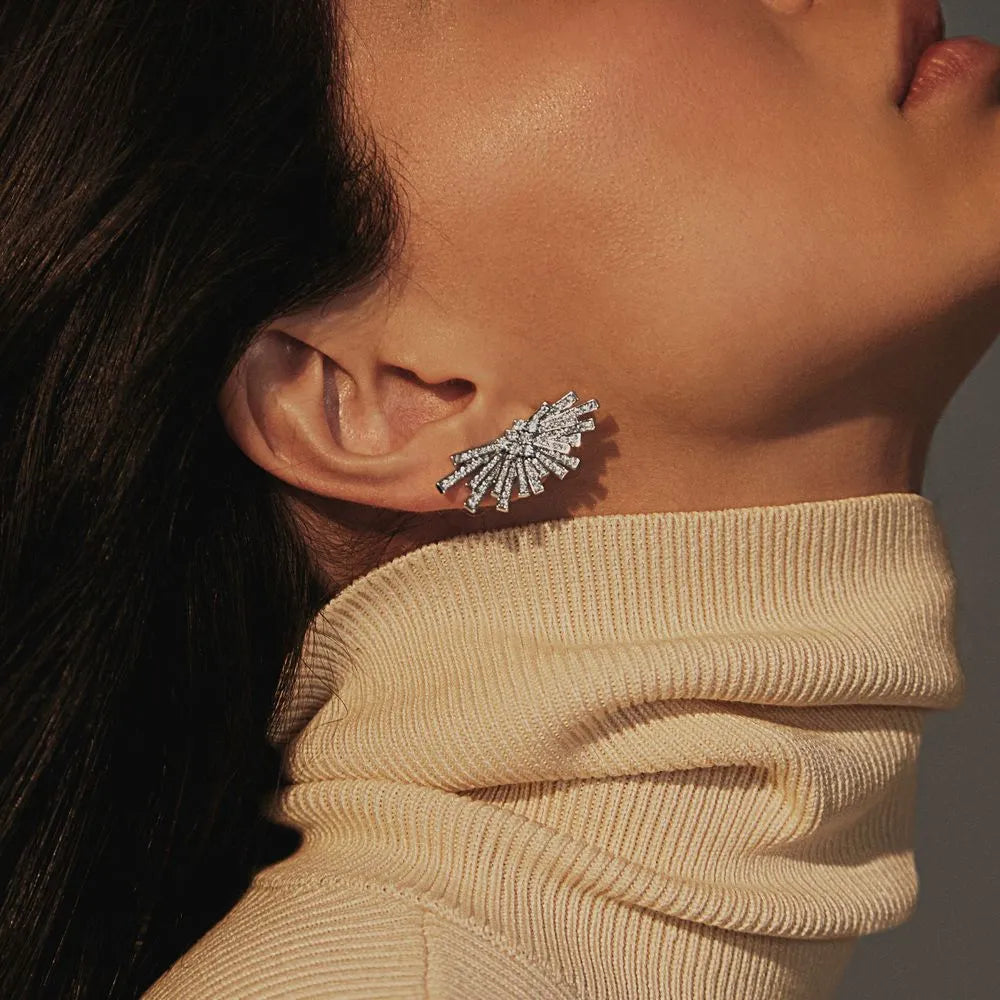 Brinco Ear Cuff Pavé Ródio Branco