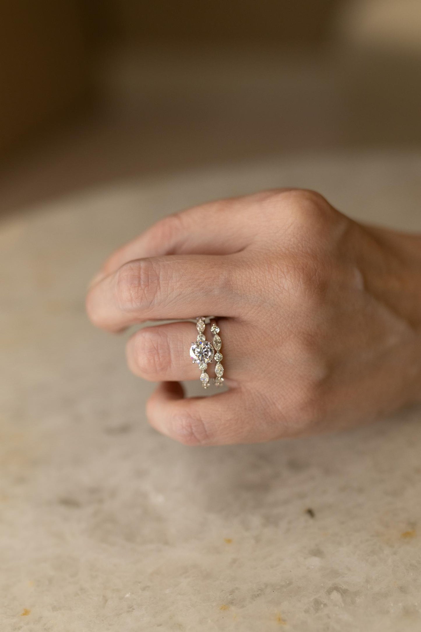 Anel Solitário Duplo 7mm Moissanite Prata 925 Ródio Branco