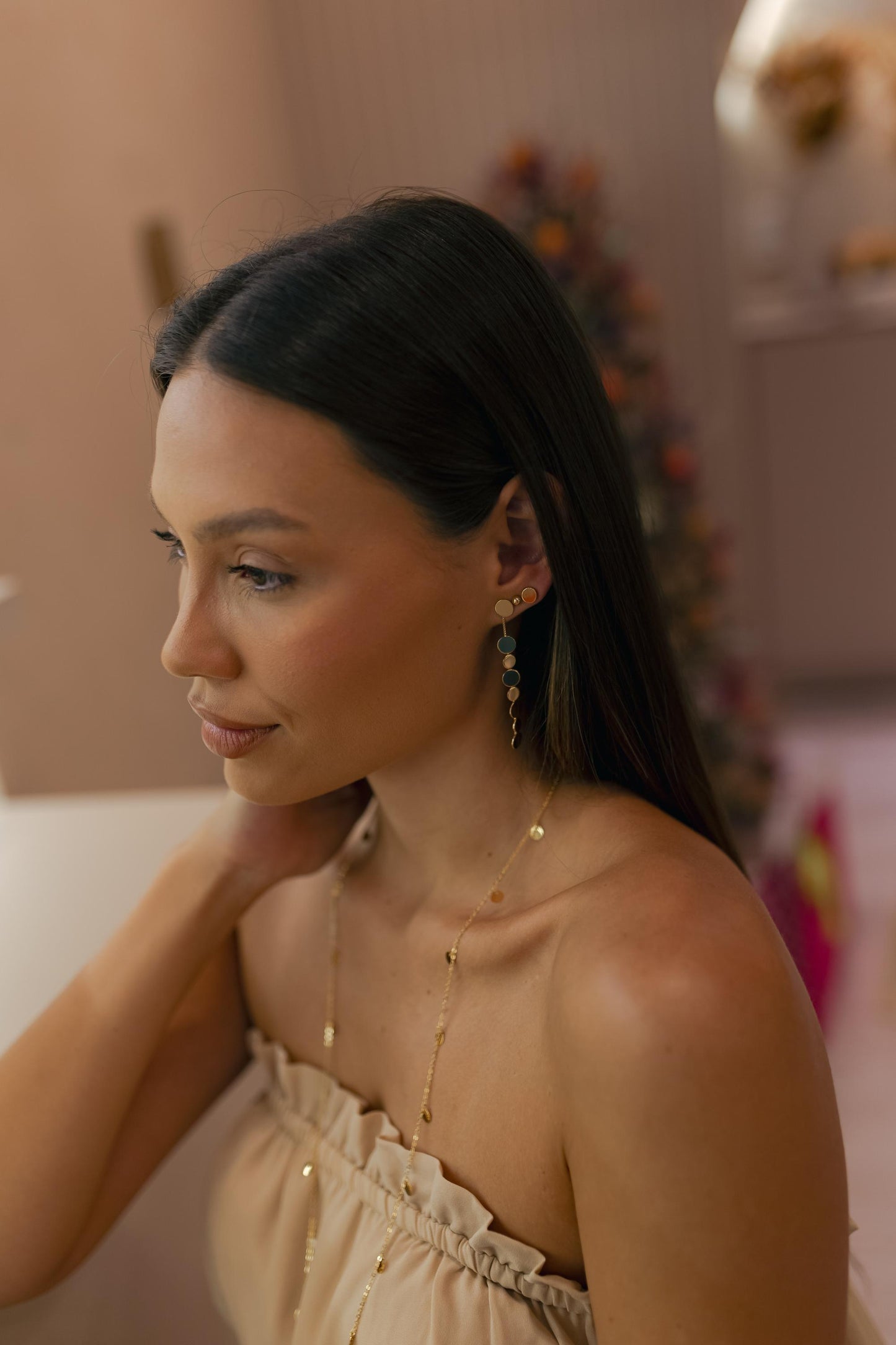 Brinco Pêndulo de Círculos Dourado