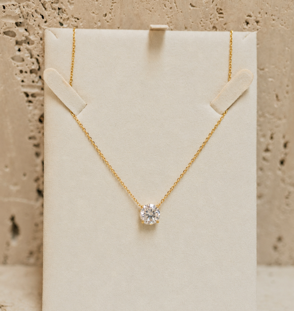 Colar Ponto de Luz Moissanite Luxo 10mm Prata 925 Dourado