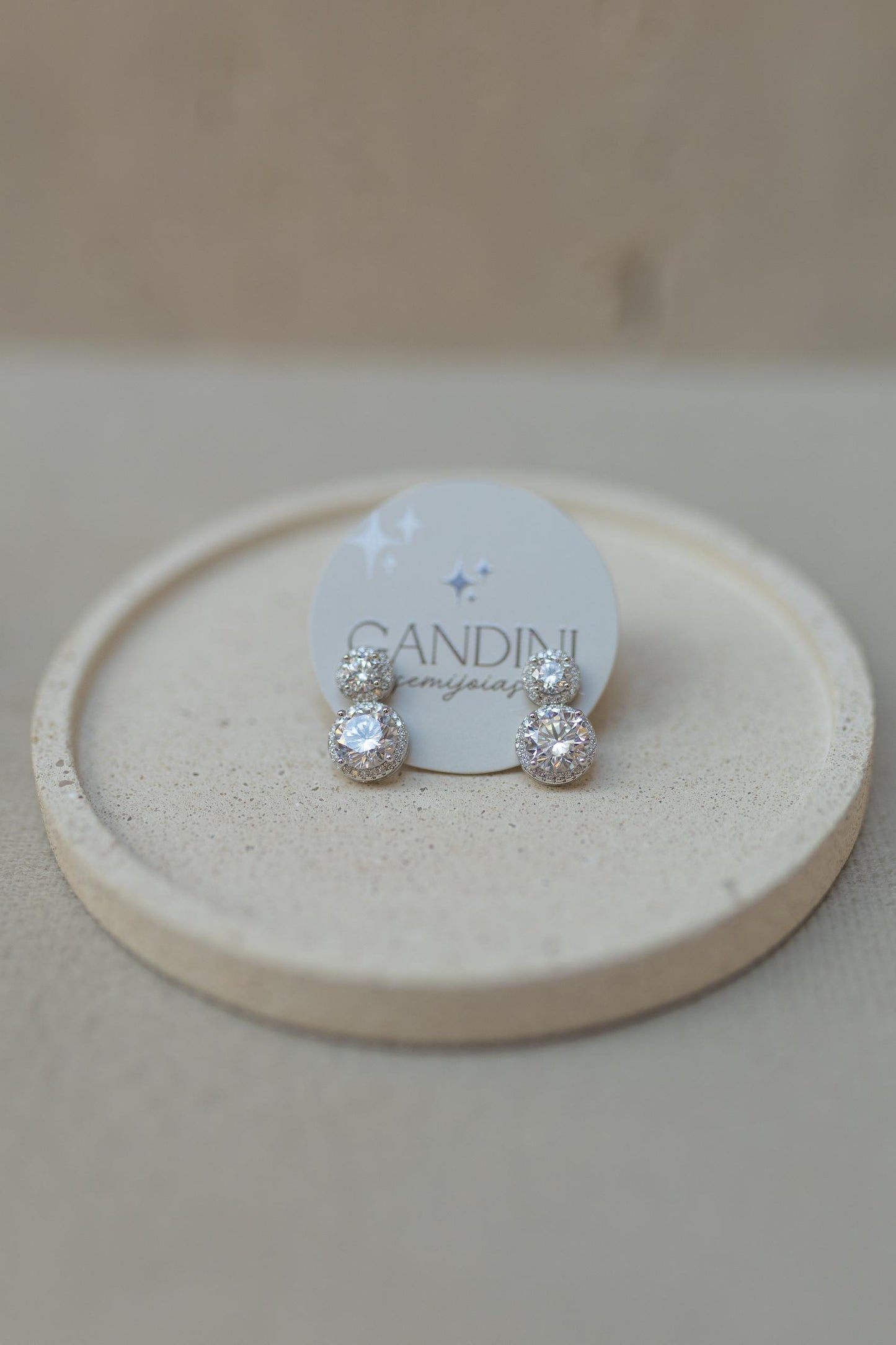 Brinco Princesa Duplo Cristal Ródio Branco