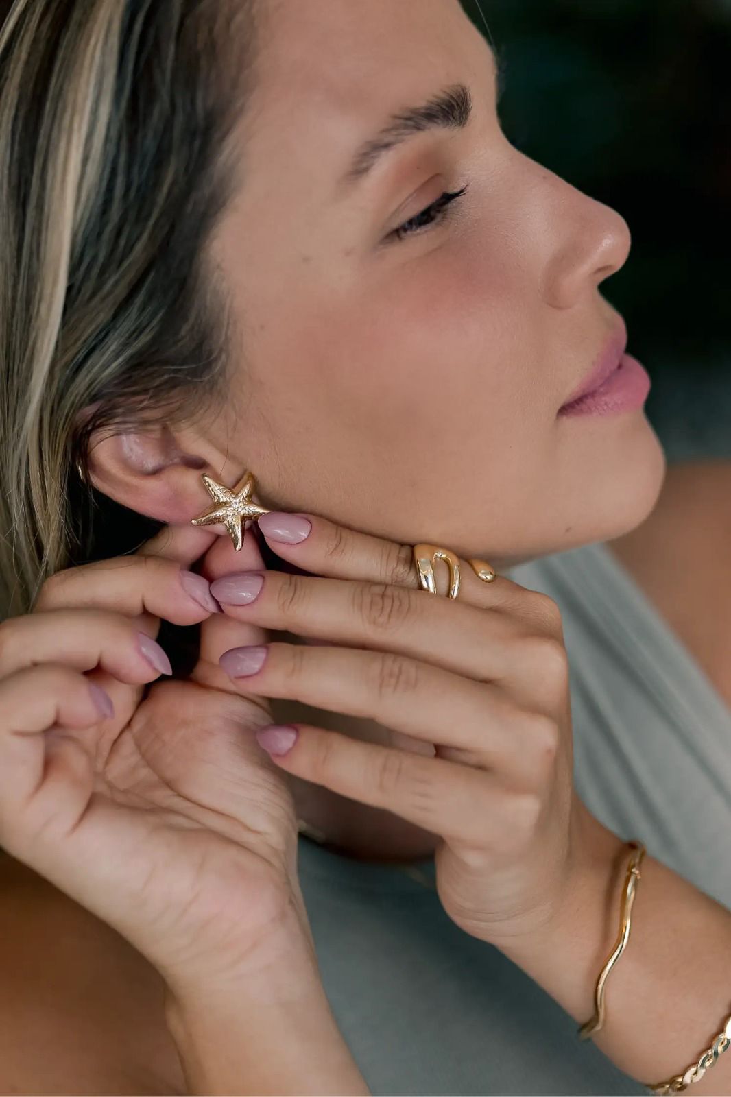 Anel Ajustável Gota Aberta Dourado