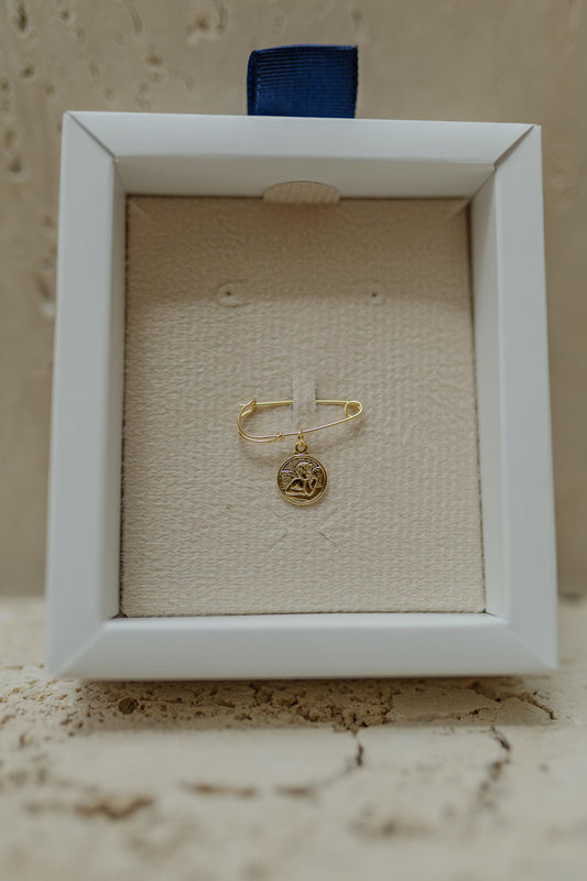 Alfinete Batizado Prata 925 Anjo da Guarda Dourado