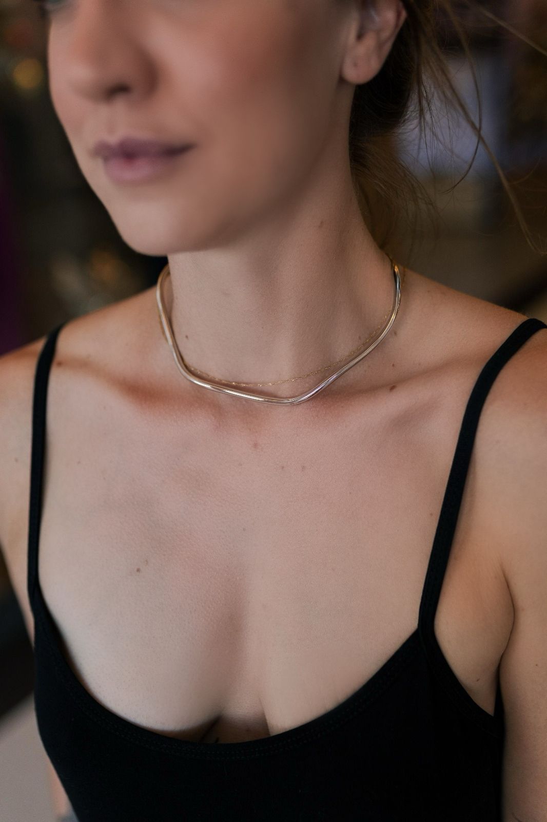 Colar Choker Aro Ondulado Ródio Branco